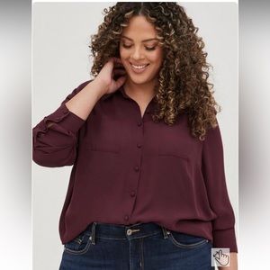 Torrid Madison Georgette Button Up Long Sleeve Shirt Winetasting Size 3
